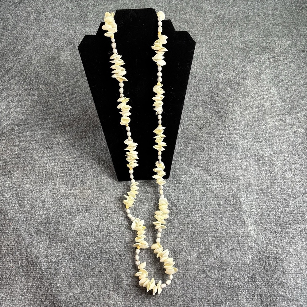 VTG 70s Handmade Puka Shell & Job's Tears Seed Necklace Lei Boho Beach Island